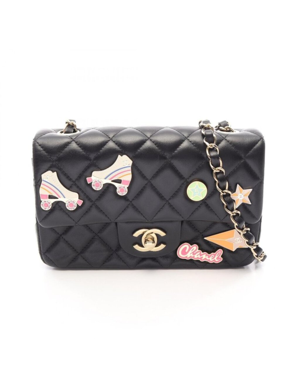 Chanel Shoulder Bag Mini Quilted 20 Cruise Collection Black Multi Lambskin Chain